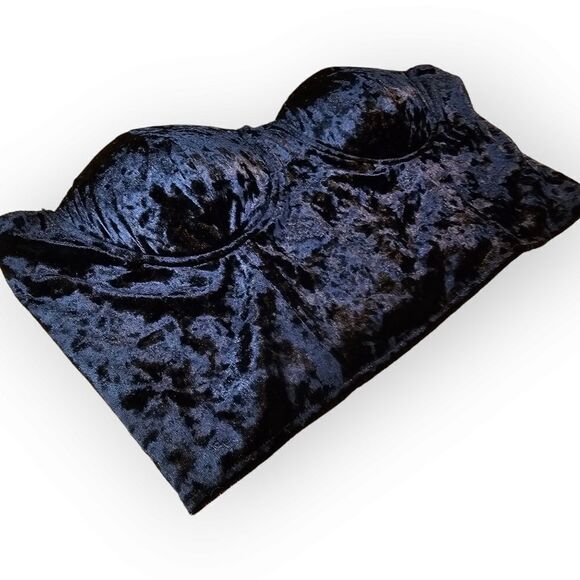 🌼4/$30 Boohoo Black Crushed Velvet Crop Top Bustier - Picture 5 of 9